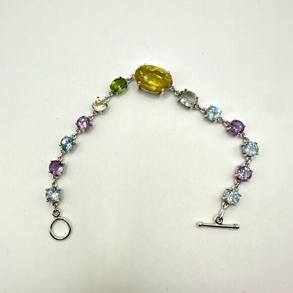 NWOT 7" One-of-a-kind Multi-gemstone and sterling silver bracelet! - Picture 1 of 16